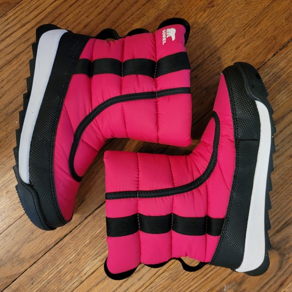 Sorel Whitney II Puffy Mid Insulated Waterproof Pink / Black Boots Kid's Size 3 - Picture 3 of 7